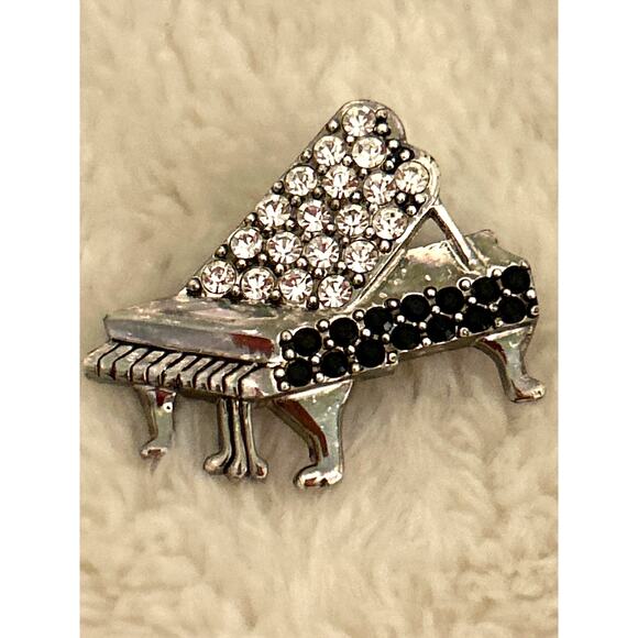 Vintage Brooch Piano Pin Stones Silver Tone - Picture 6 of 8